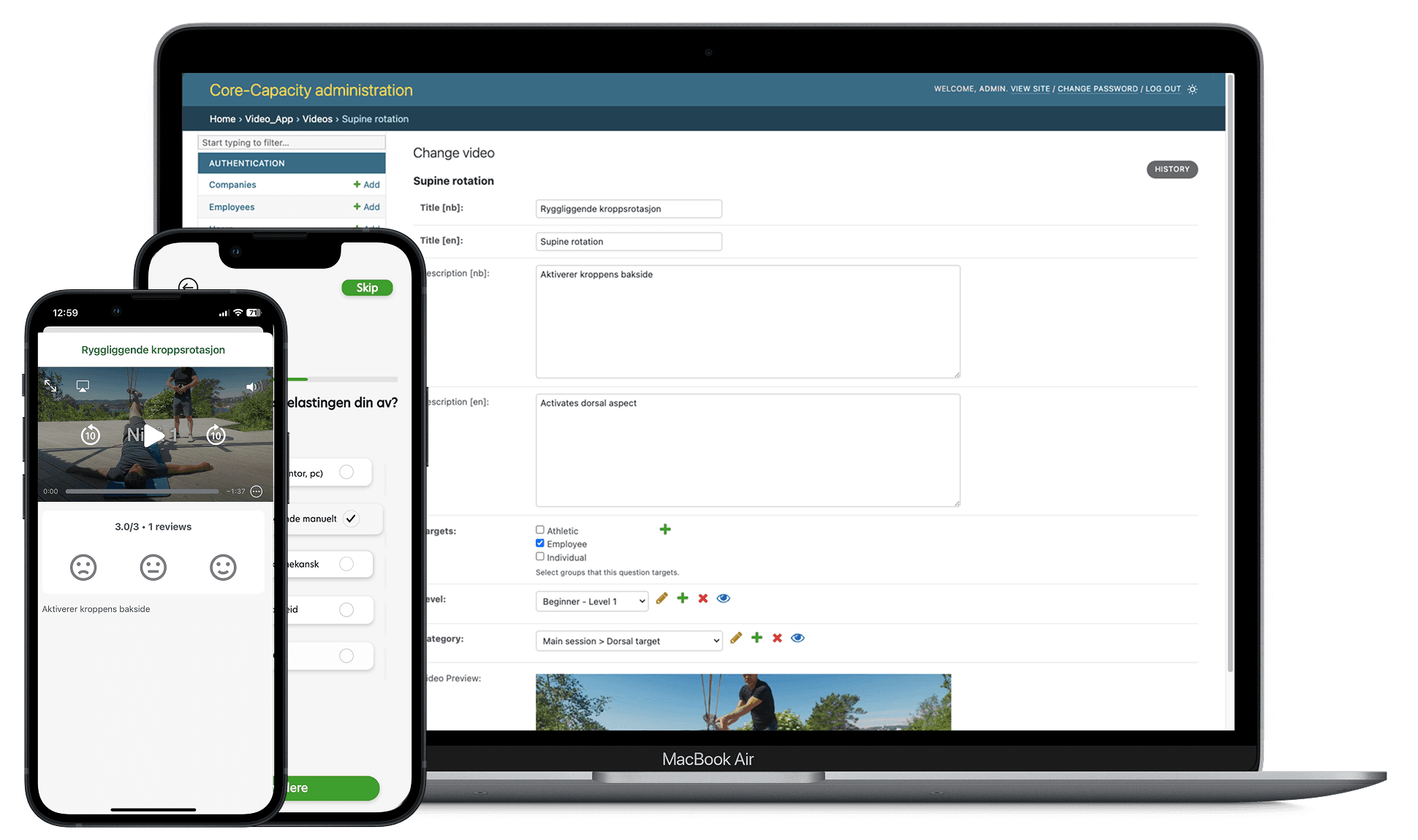 CoreCapacity - Treningsplattform med video-administrasjon